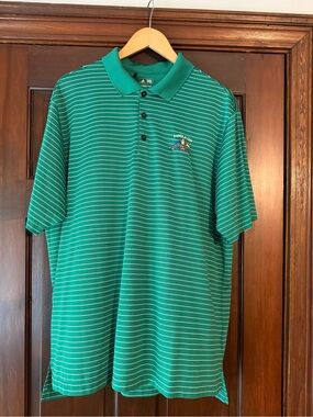 adidas Tournament Green Striped Polo Shirt Golf Shirt